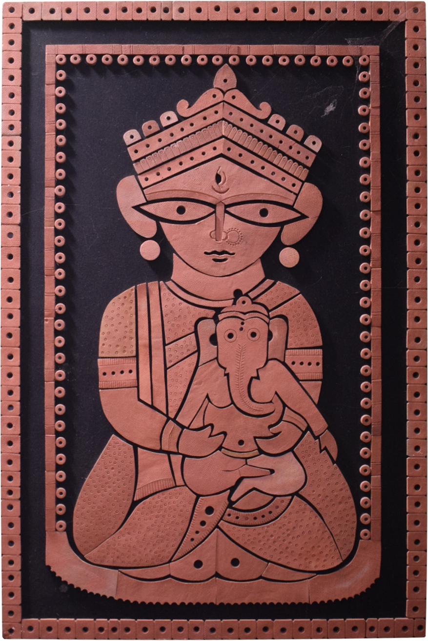 Divine Mother & Baby Ganesha – Handcrafted Bankura Terracotta Wall Art