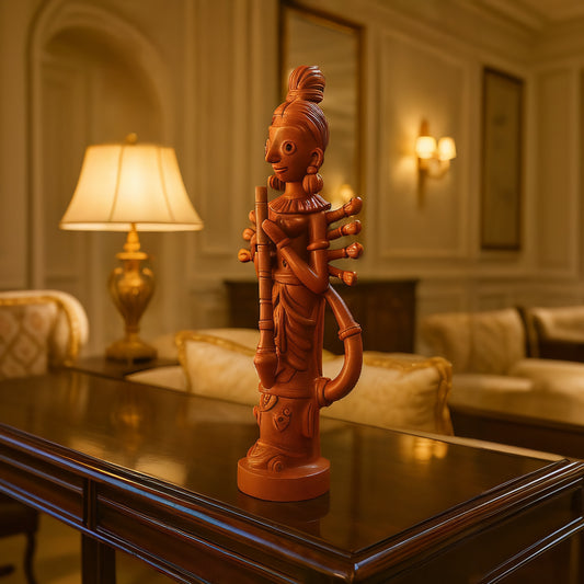 Left view of Handcrafted clay sculpture of Goddess Durga slaying Mahishasura – Panchmura terracotta art Lifestyle Image