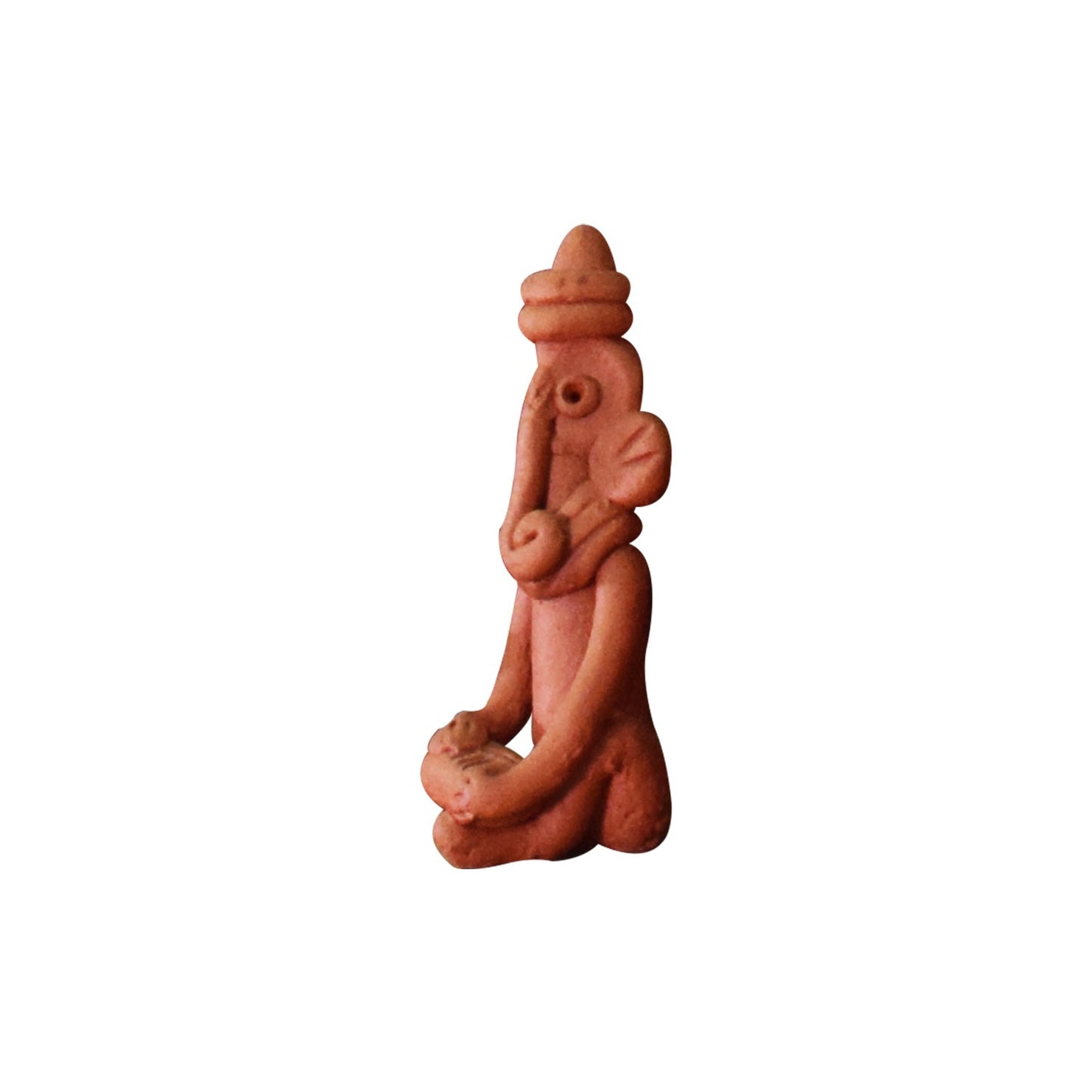 Left view of a handcrafted terracotta Ganesha figurines in warm clay, seated posture, made in Panchmura, Bankura, decorative showpiece pair