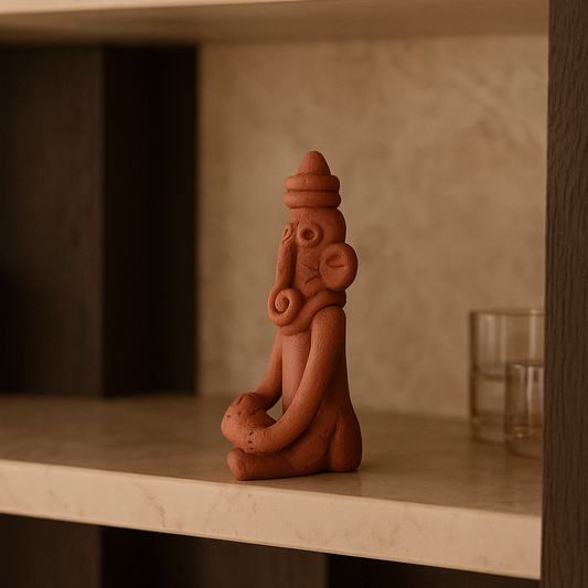 Side view of Seated Ganesh terracotta sculpture handcrafted in Panchmura, Bankura – traditional clay art Lifestyle Image