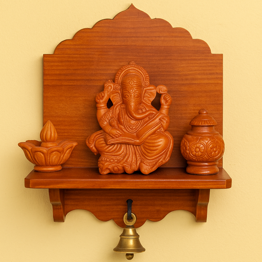 Front view of a handcrafted terracotta Ganesha holding an open book, natural clay wall hanging, made in Panchmura, Bankura Lifestyle Image
