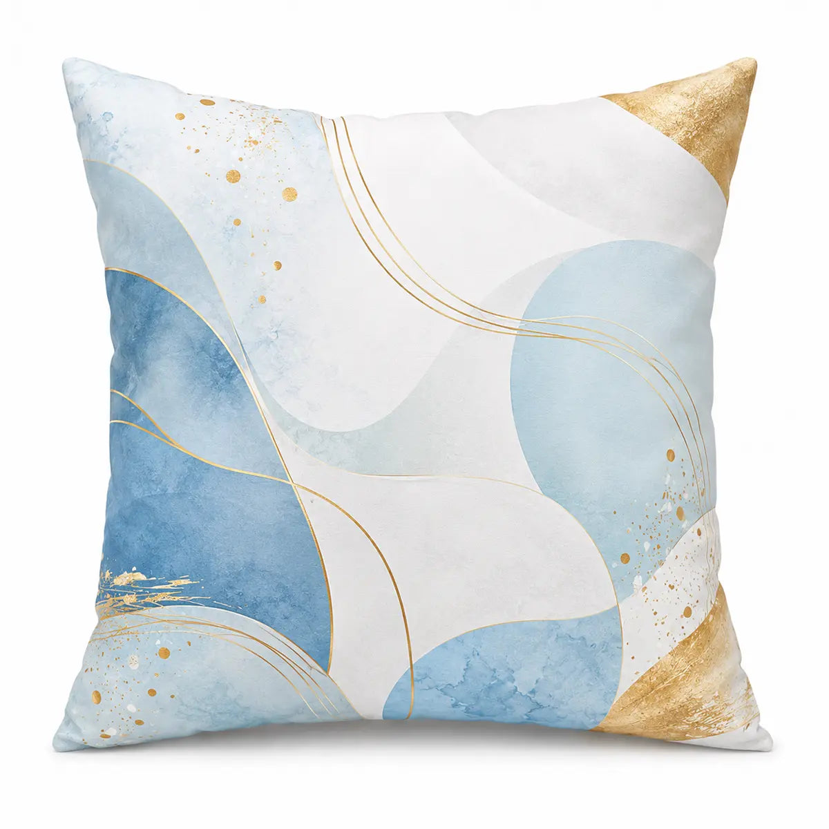 Enhance your decor with this personalized abstract blue and gold marble throw pillow cover. Features fluid modern art with metallic gold accents. Free shipping!