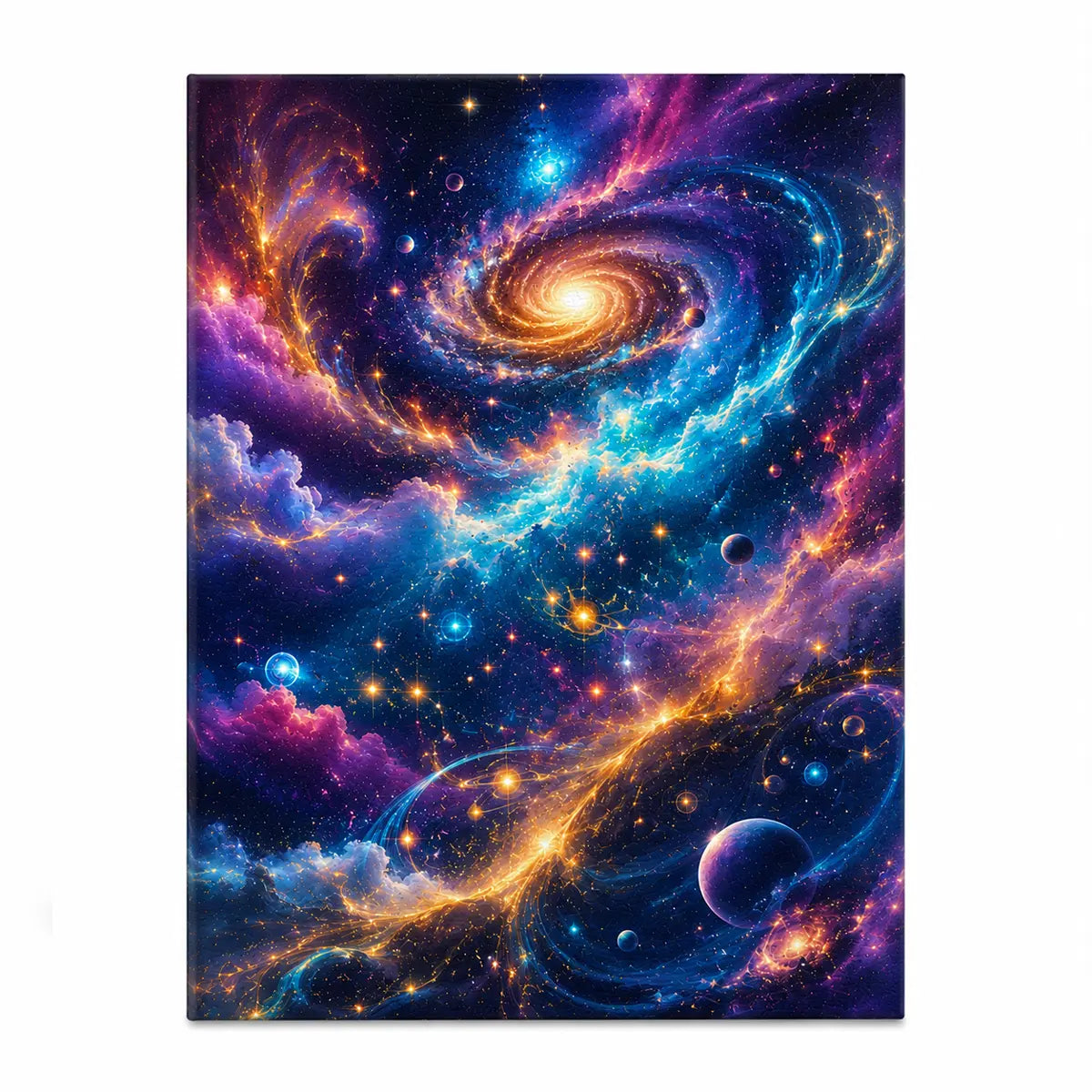 Elevate your space with this personalized swirling cosmic galaxy canvas wall art featuring vibrant nebula clouds and glowing stars. Free shipping!