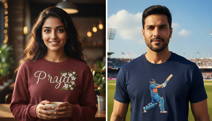 Personalized embroidery sweatshirt for women and cricket T-shirt for men, modern fashion style