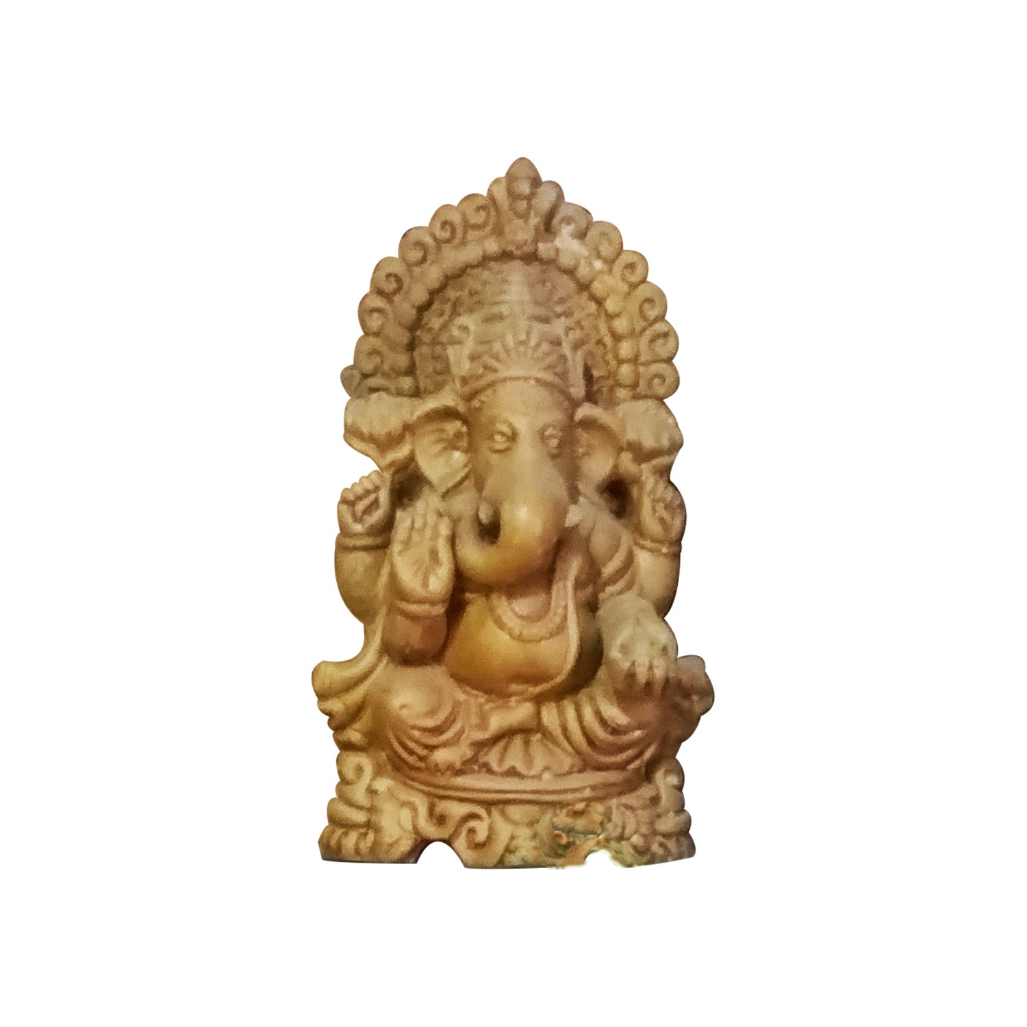 Front view of handcrafted terracotta Ganesha statue in natural clay, seated design, made in Panchmura, Bankura, devotional décor