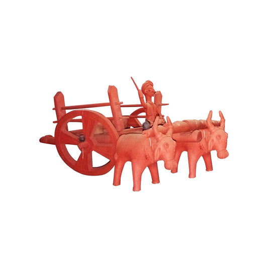 Side view of Natural clay terracotta bullock cart handcrafted in Panchmura, Bankura, with warm brown finish and traditional design