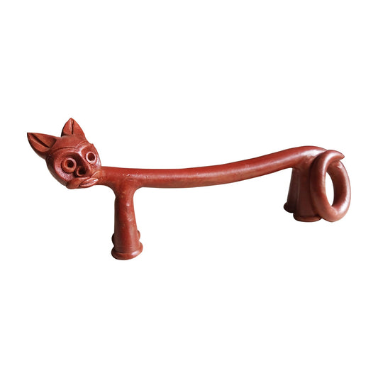 Brown Clay Terracotta Long Body Cat Statuette Home Decor