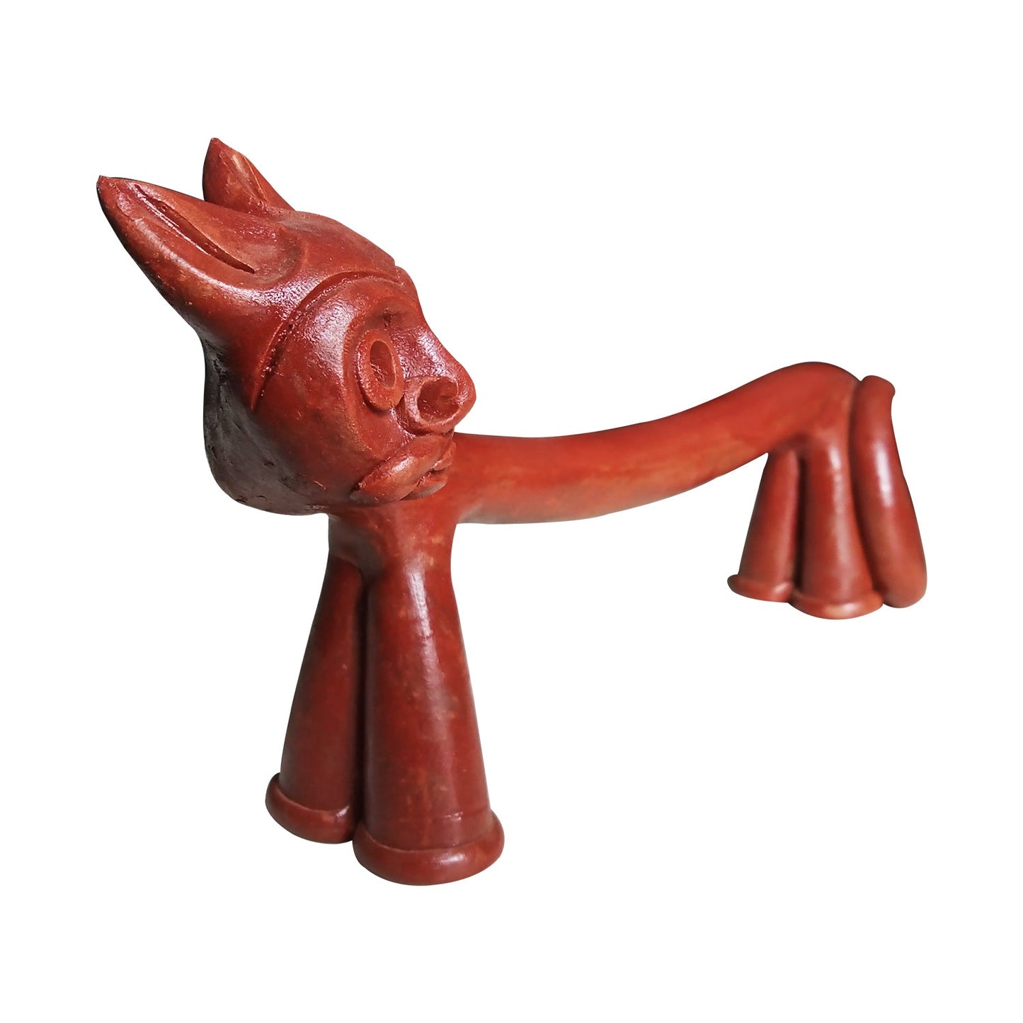 Brown Clay Terracotta Long Body Cat Statuette Home Decor