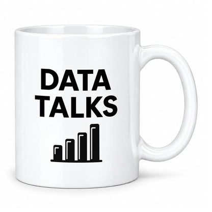 Start your deep dive with the custom data talks analyst coffee mug. Featuring a glossy white finish, bold text, and a bar chart graphic. Free shipping!