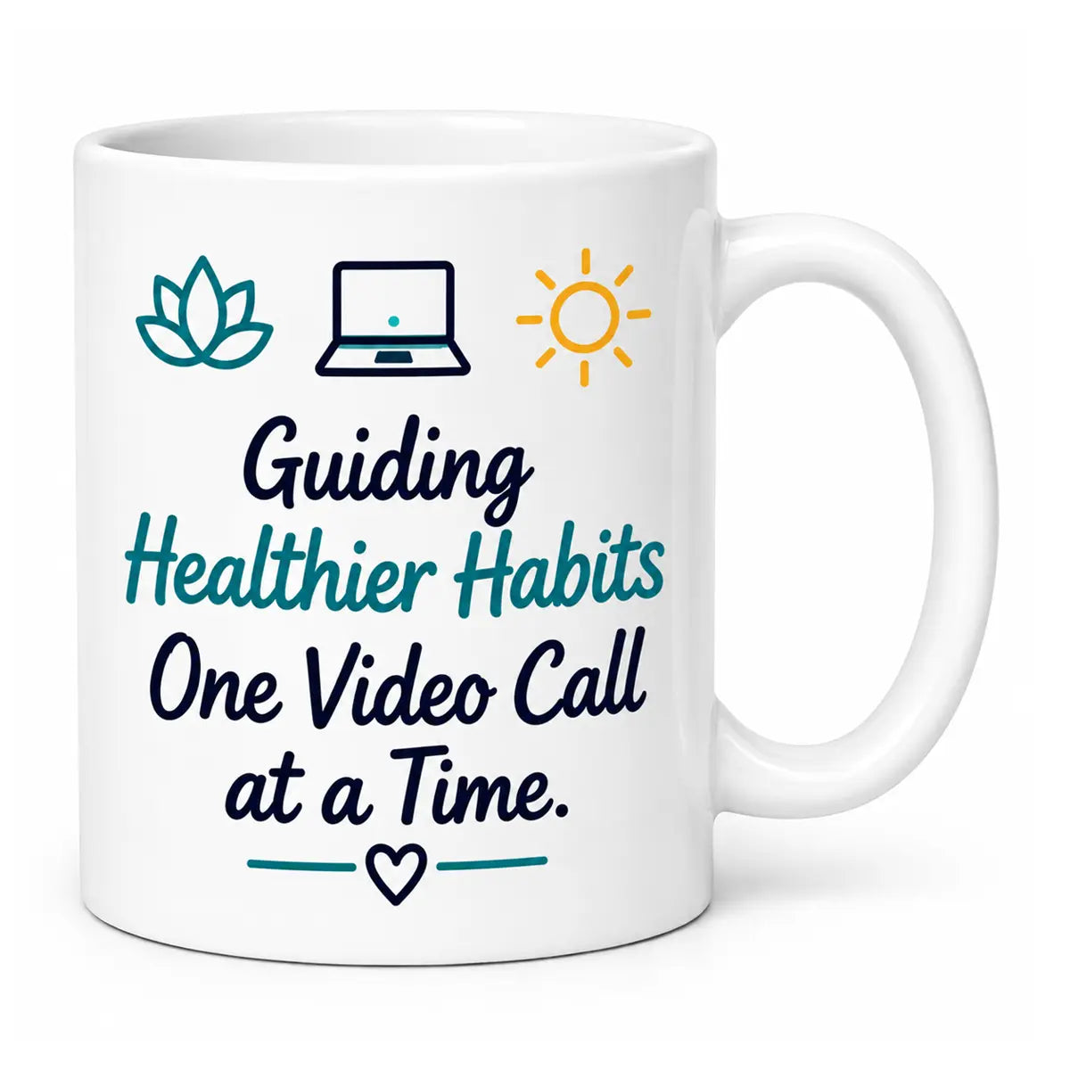 Sip during client sessions with the custom guiding healthier habits telehealth coffee mug. Features wellness icons and durable white ceramic. Free shipping!
