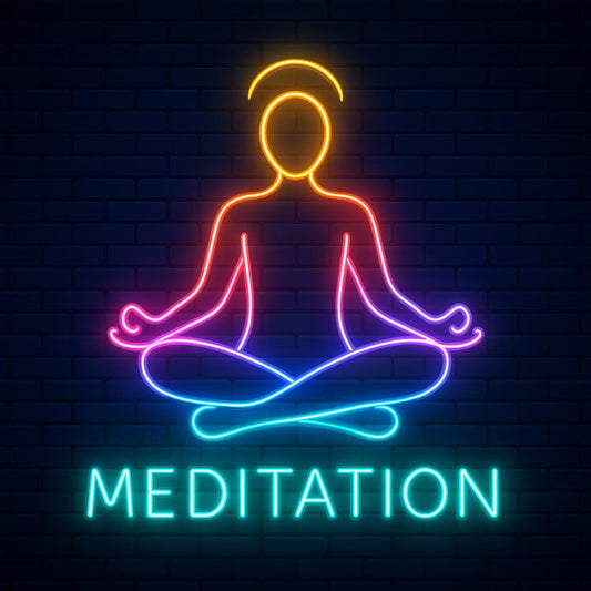 Custom LED neon meditation sign wall art, personalized neon light decor for mindfulness, yoga, and spiritual spaces.