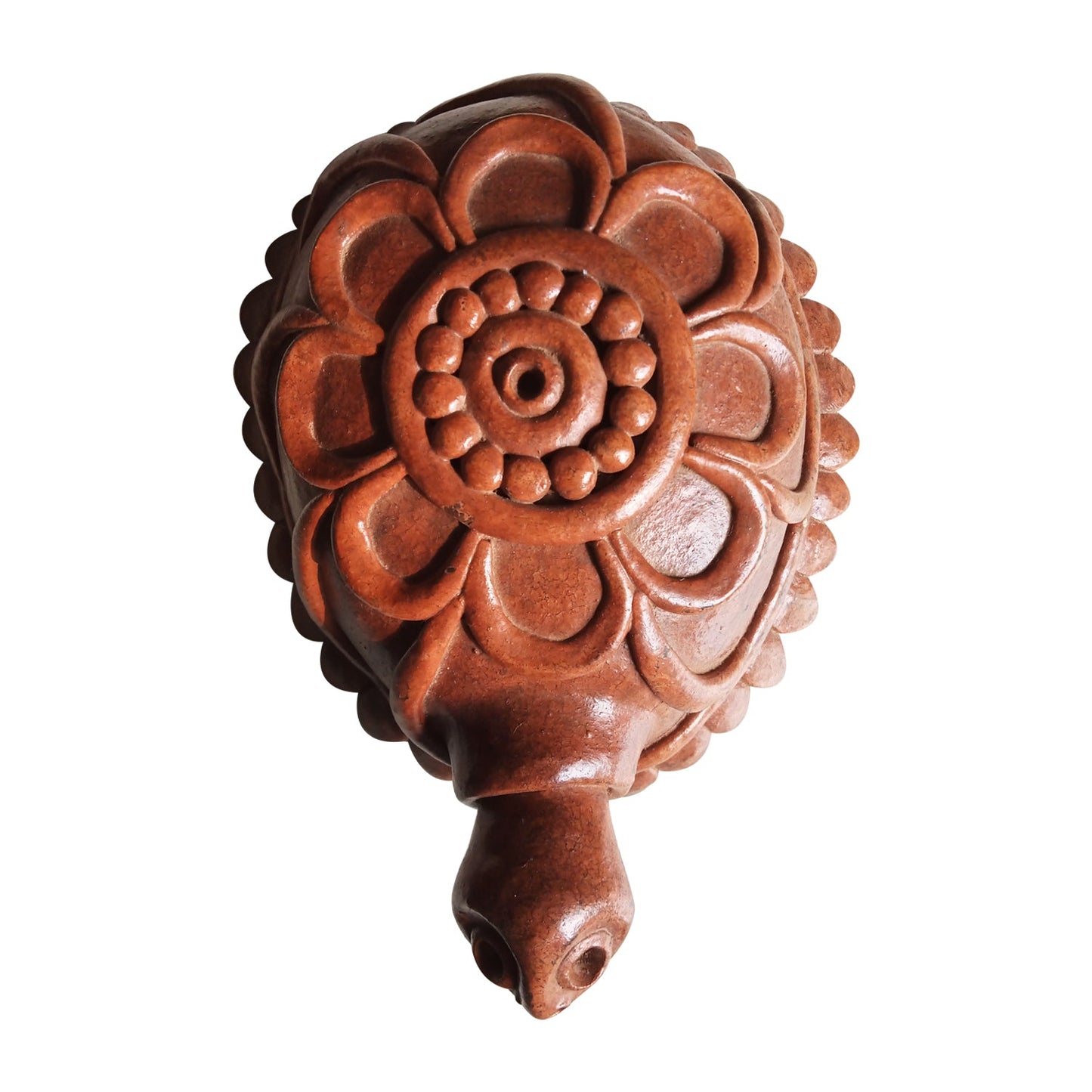 Terracotta turtle with intricate floral carving, Indian handicraft home decoration