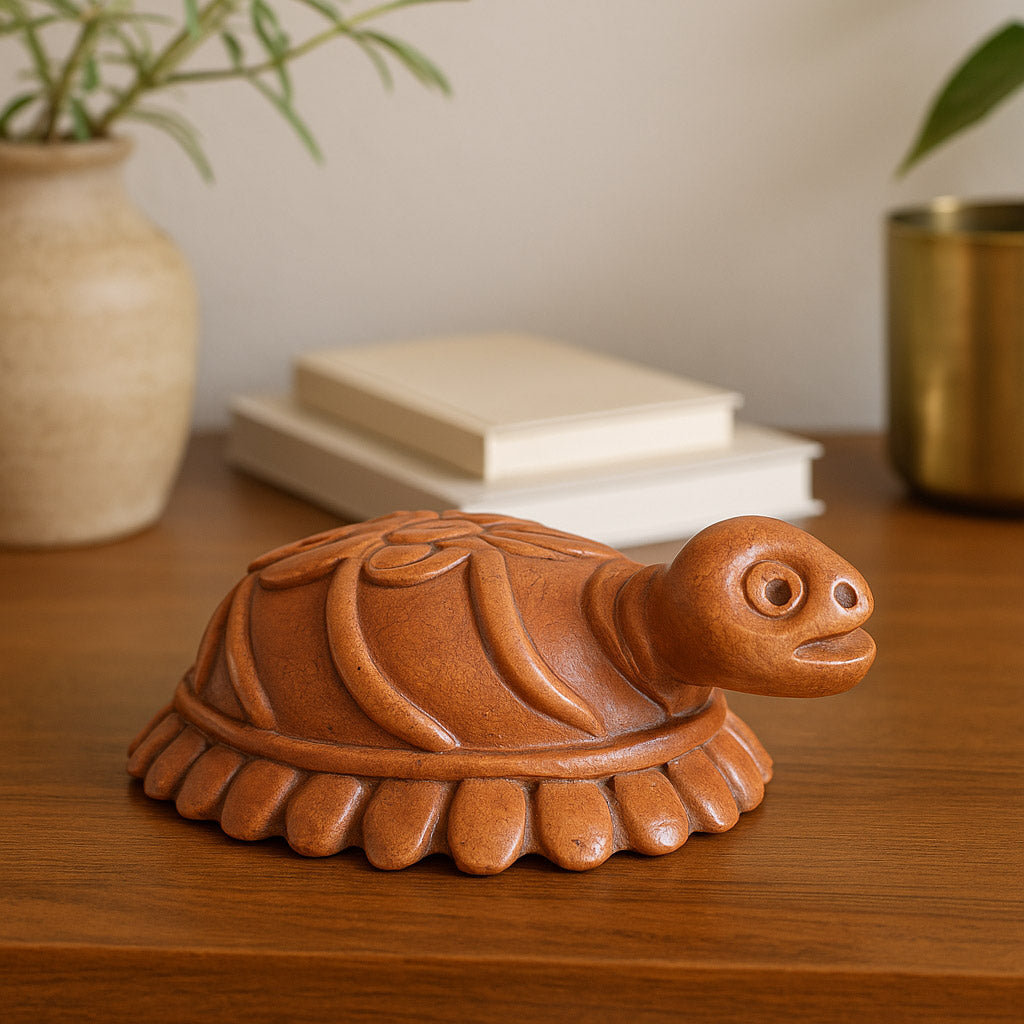 Eco-friendly terracotta tortoise idol for vastu shastra and spiritual home decor lifestyle image
