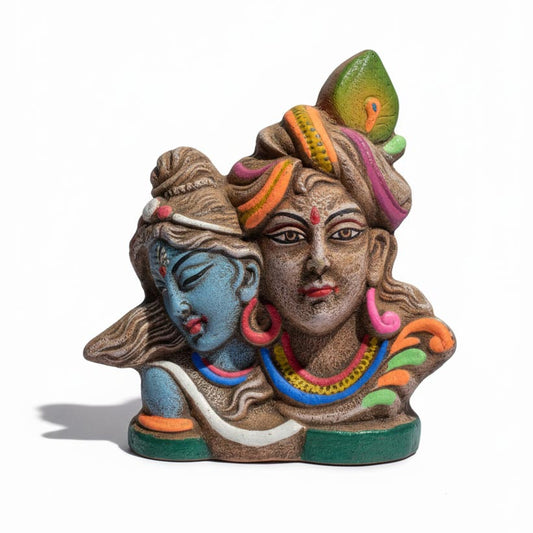 Traditional Indian spiritual sculpture of radha and krishna, handcrafted decorative idol for devotional decor.