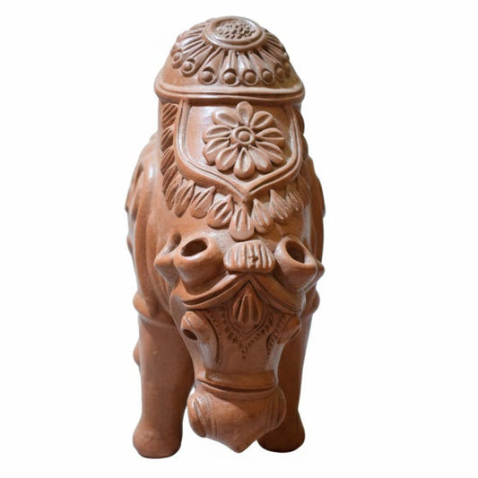Handcrafted Indian terracotta nandi decor piece, ethnic animal sculpture for traditional home styling.