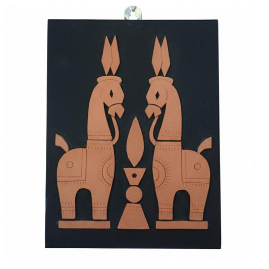 Modern ethnic Indian wall art with twin horse design, handcrafted decor piece for contemporary interiors.