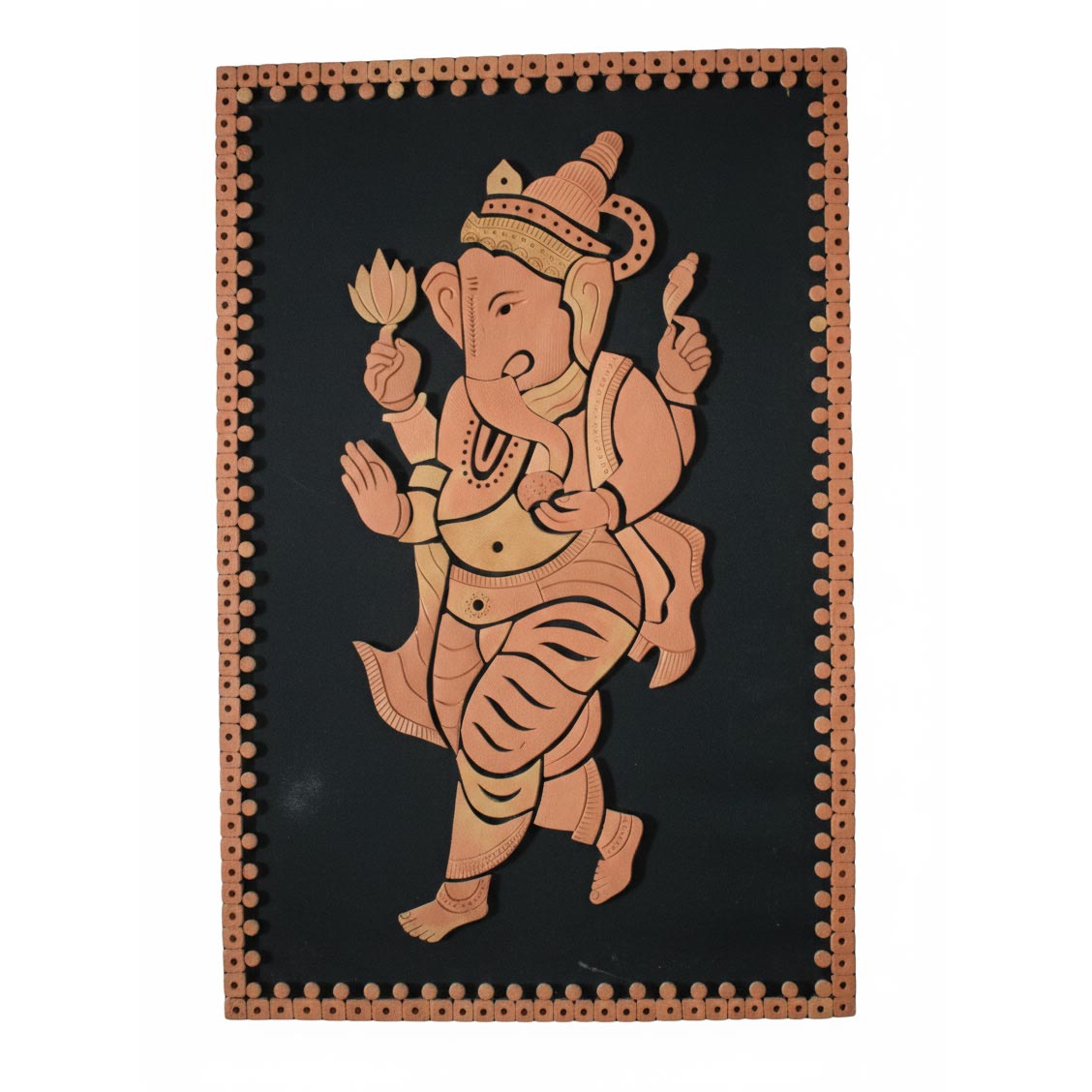 Traditional Indian Ganesha wall hanging crafted in folk art style, spiritual home decor panel.