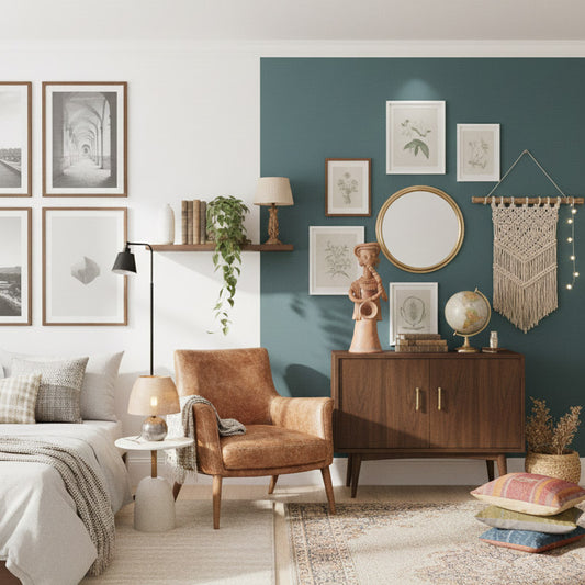 Ethnic Indian terracotta decor sculpture displayed on a sideboard in a stylish living room interior.