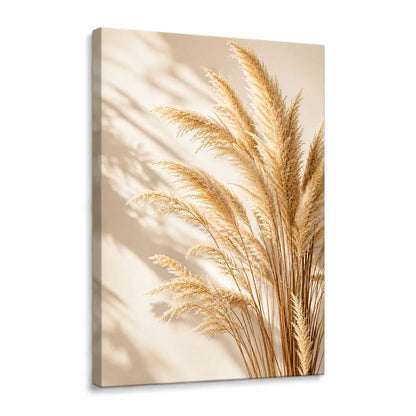 Elevate your decor with this personalized neutral pampas grass canvas wall art featuring beige dried florals and natural shadow play. Free shipping!