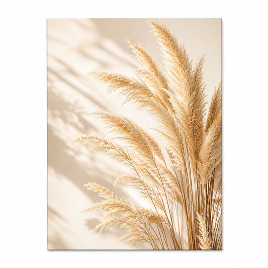 Elevate your decor with this personalized neutral pampas grass canvas wall art featuring beige dried florals and natural shadow play. Free shipping!