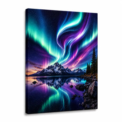 Transform your wall with this personalized northern lights mountain canvas wall art featuring vivid aurora borealis reflections. Free shipping!