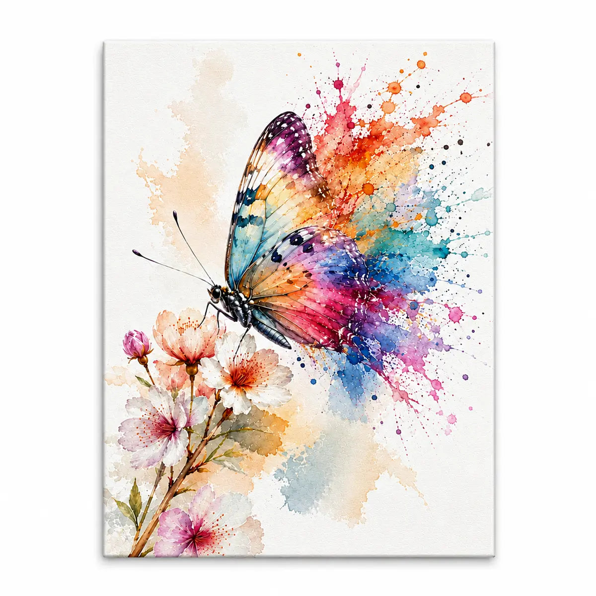 Enhance your decor with our personalized watercolor butterfly canvas wall art. Featuring a vibrant abstract paint splatter and delicate cherry blossoms. Free shipping!