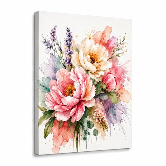 Adorn your home with this personalized watercolor pink peony floral canvas wall art featuring blush blooms and lavender sprigs. Free shipping!