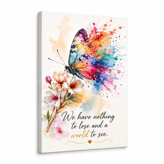 Enhance your decor with our personalized watercolor butterfly canvas wall art. Featuring a vibrant abstract paint splatter and delicate cherry blossoms. Free shipping!