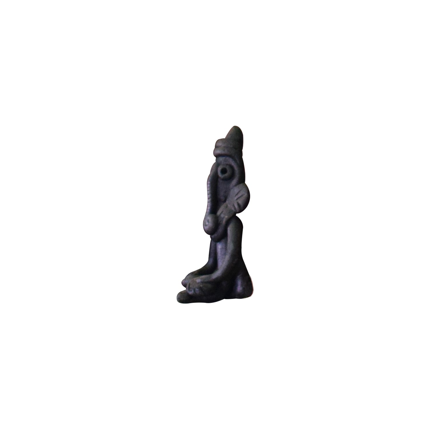 Side view of black Seated Ganesh terracotta sculpture handcrafted in Panchmura, Bankura – traditional clay art