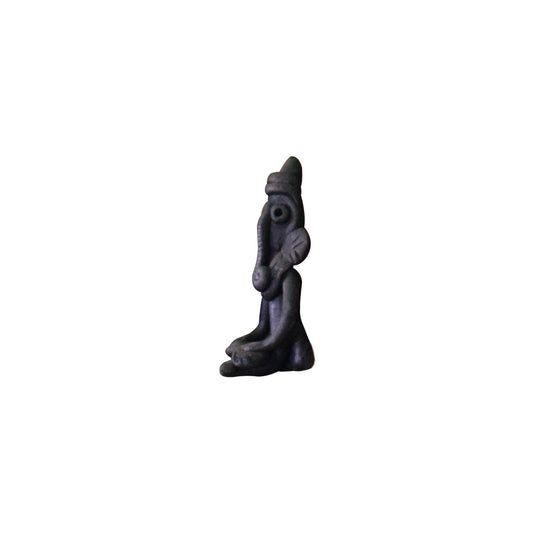 Side view of black Seated Ganesh terracotta sculpture handcrafted in Panchmura, Bankura – traditional clay art