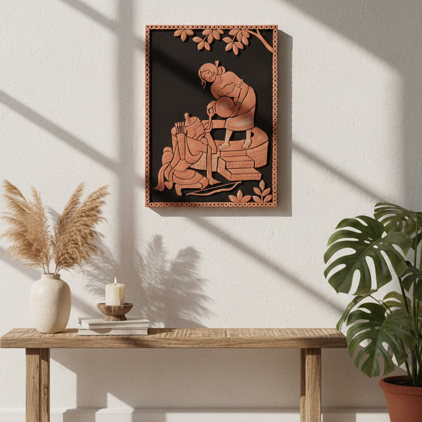 Terracotta Ramayana wall art relief panel for traditional Indian home  decor.